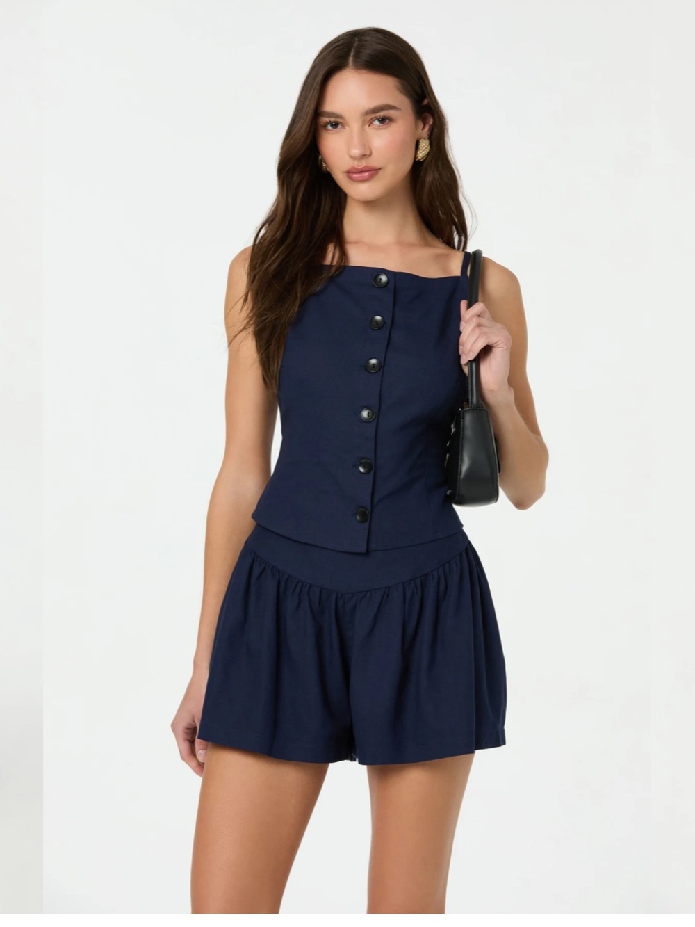 Astr the label Navy Button-Front Sleeveless Top and Shorts Set